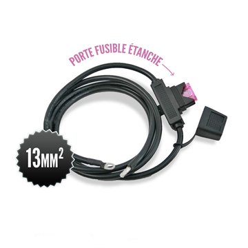 Cable 13mm² noir pour régulateur solaire avec fusible 100A étanche