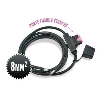 Black 8mm² cable for solar controller with sealed fuse