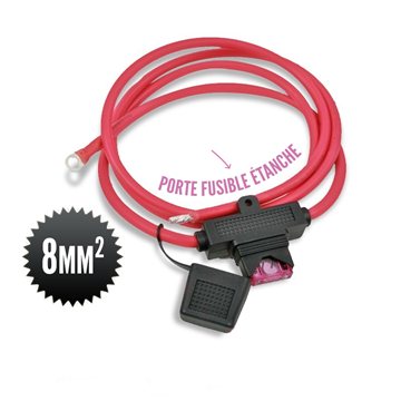 Cable 8mm² rouge pour régulateur solaire avec fusible 80A étanche