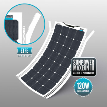 Sunpower 120 W ETFE flexible cell panel with integrated YKK zipper
