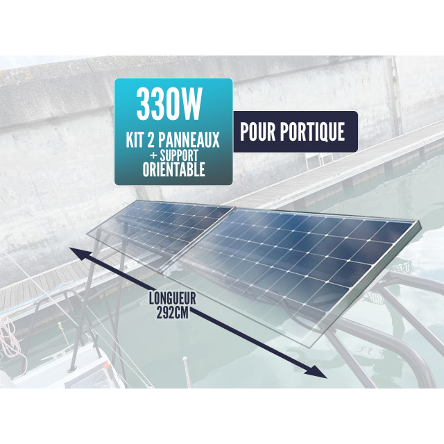 Kit solaire 2 panneaux 165W avec support orientable pour portique